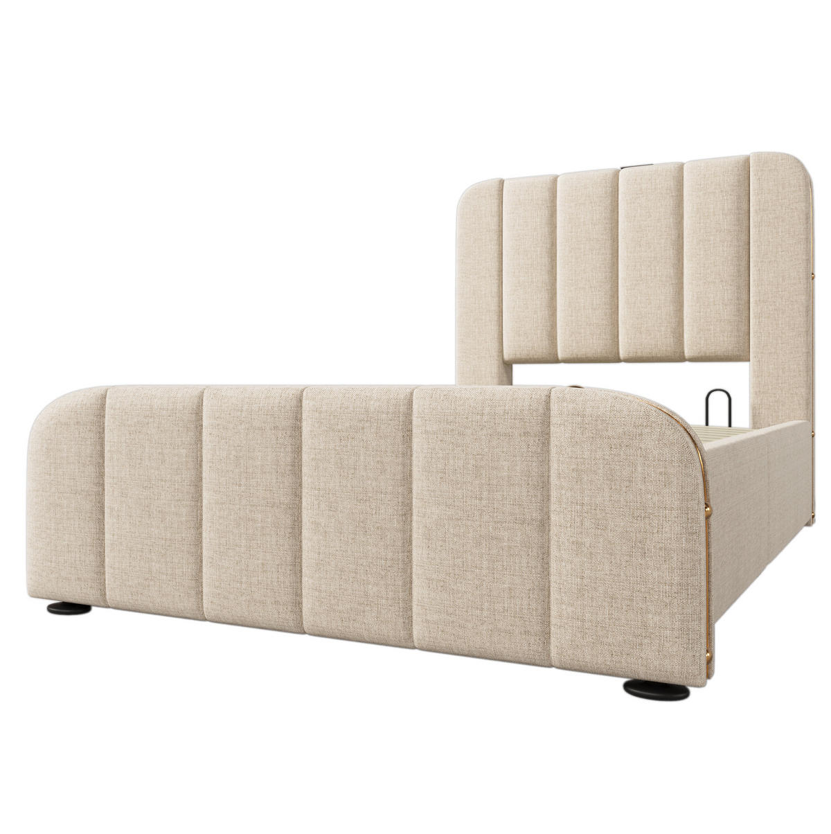 BETT mit Stauraum und USB/Typ-C 90x200 cm Leinen Beige - Beige, Metall (90/200cm) - Meubliv