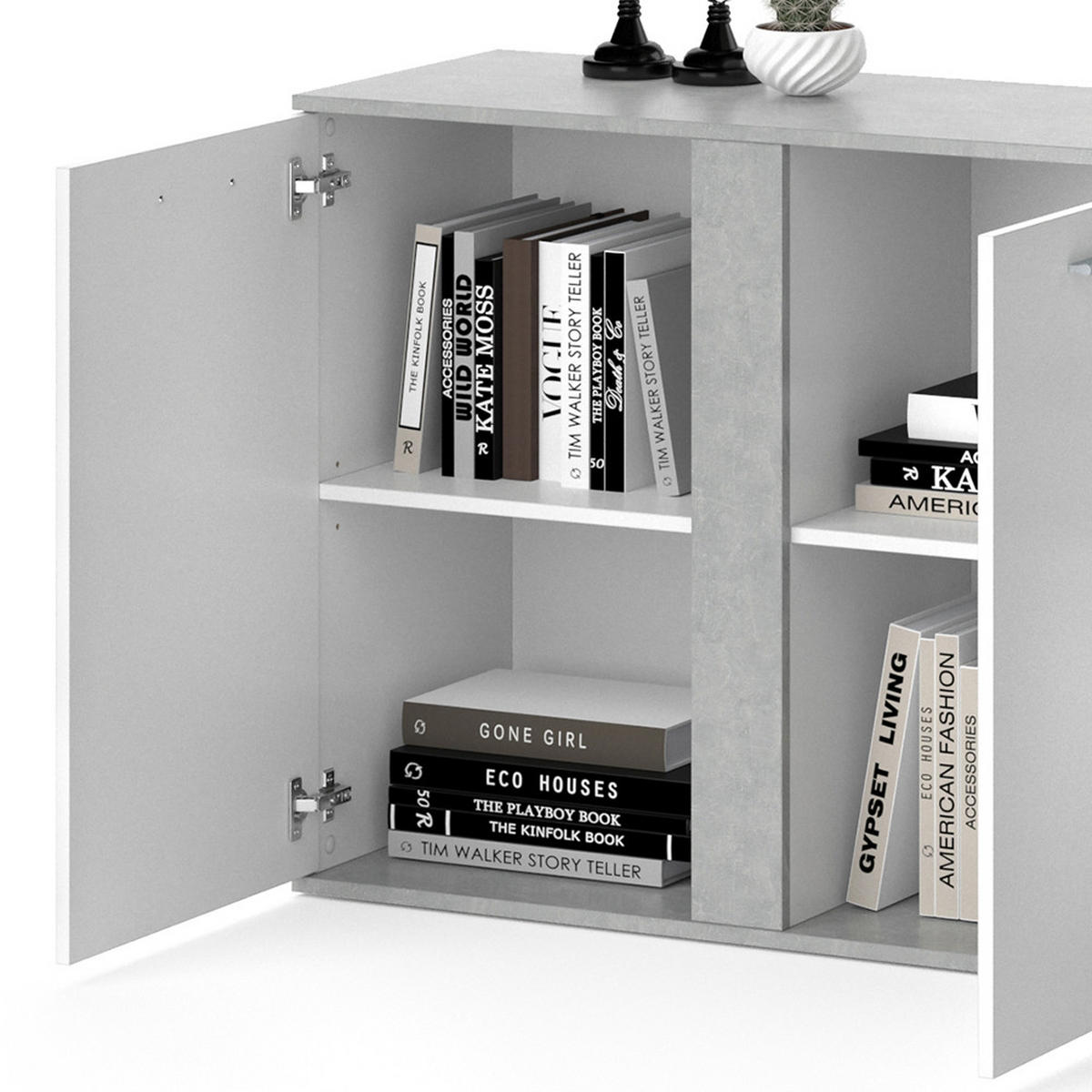 KOMMODE Novelli Beton 155 x 80 cm mit Türen - Grau, Holzwerkstoff (40/80/155cm) - Vicco