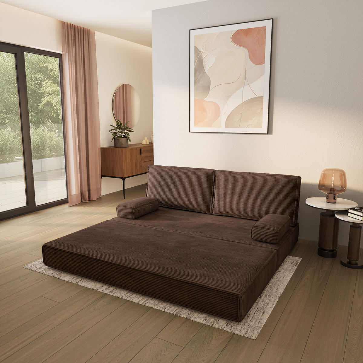 POHOVKA z pěny SILAR s funkcí spaní Manšestrová látka Hnědá - hnědá, textil (170/86/80cm) - MASSENO