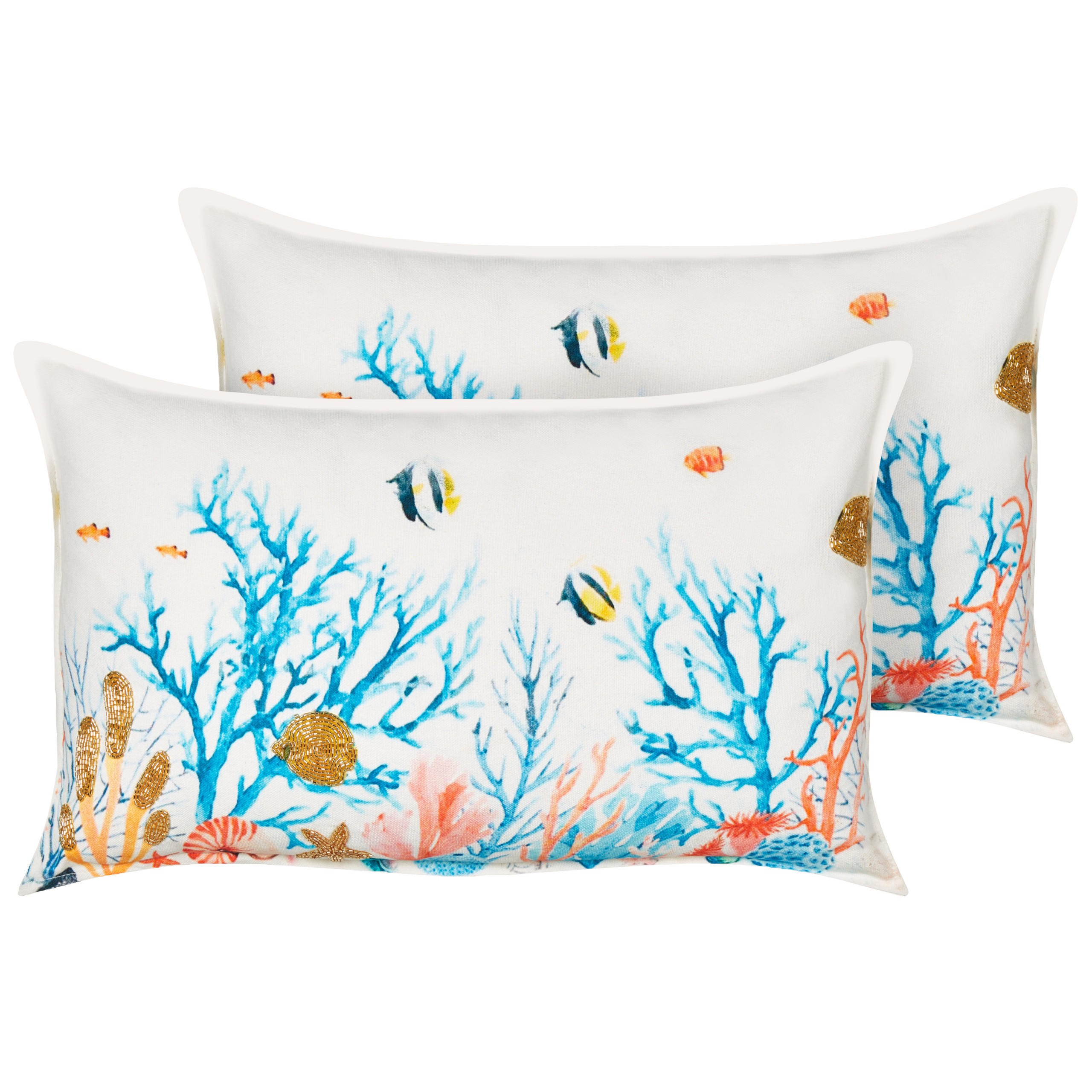 DEKOKISSEN 2er-Set Bunt 30/50 cm Eelgrass - Blau/Rot, Textil (30/50cm) - Beliani