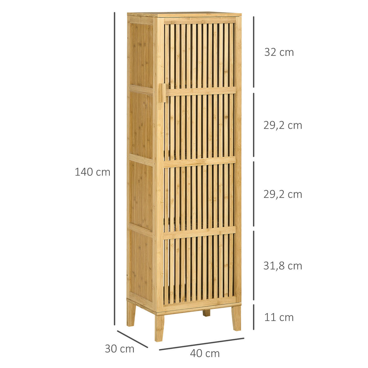 BADREGAL DE-12368 mit lamellentür 40/30/140 cm Naturholz - Naturfarben, Naturmaterialien (30/140/40cm) - ComfortXL