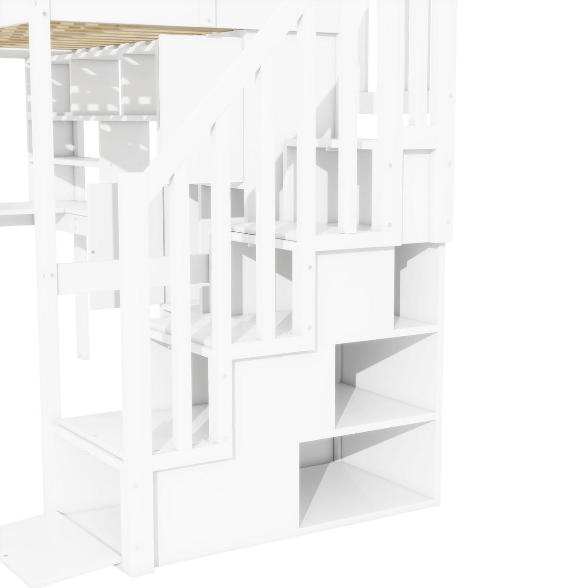 HOCHBETT 90x200cm Weiß LED-Licht Ablageleiter Regale Schreibtisch - Weiß, Holz (90/200cm) - FLIEKS