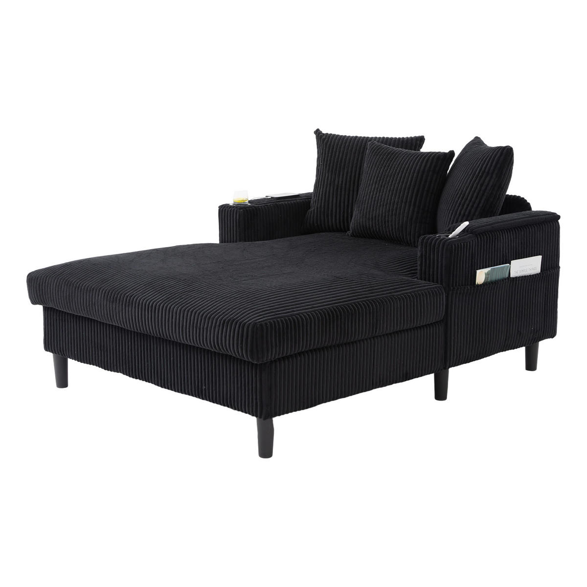 SCHLAFSOFA DE-33807 LED-Beleuchtung und USB Schwarz - Schwarz, Metall (129/70/170cm) - ComfortXL