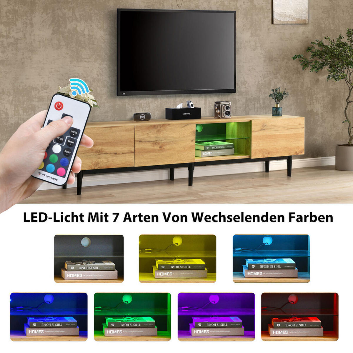 TV-SCHRANK 175x31cm Modern Holzmaserung LED-Beleuchtung Natur - Braun, Holz (37/13/188cm) - FLIEKS
