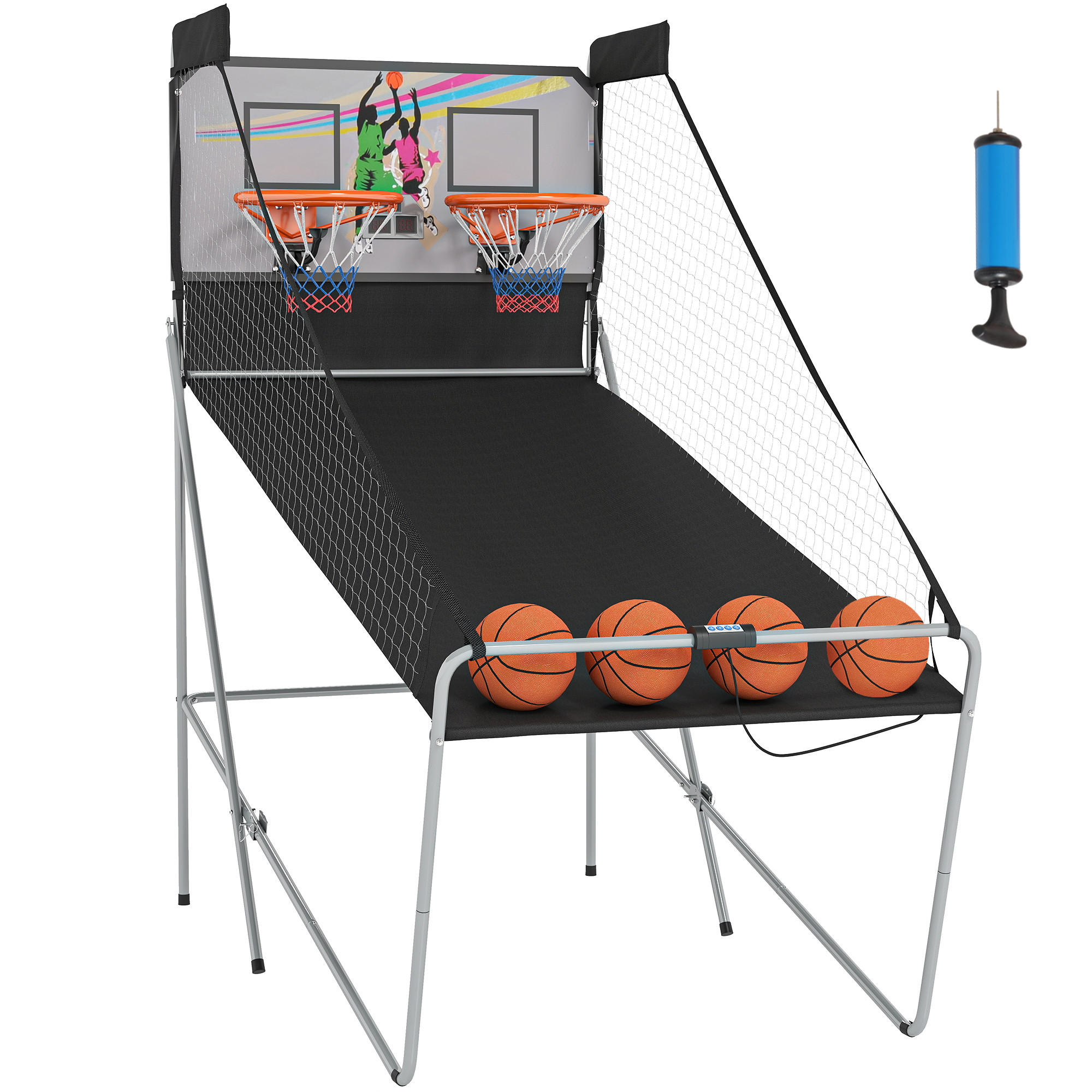 BASKETBALL-ARCADE DE-18659 klappbar, 2 Körbe, 8 Spielmodi Schwarz/Weiß - Schwarz, Holzwerkstoff (110/205cm) - ComfortXL
