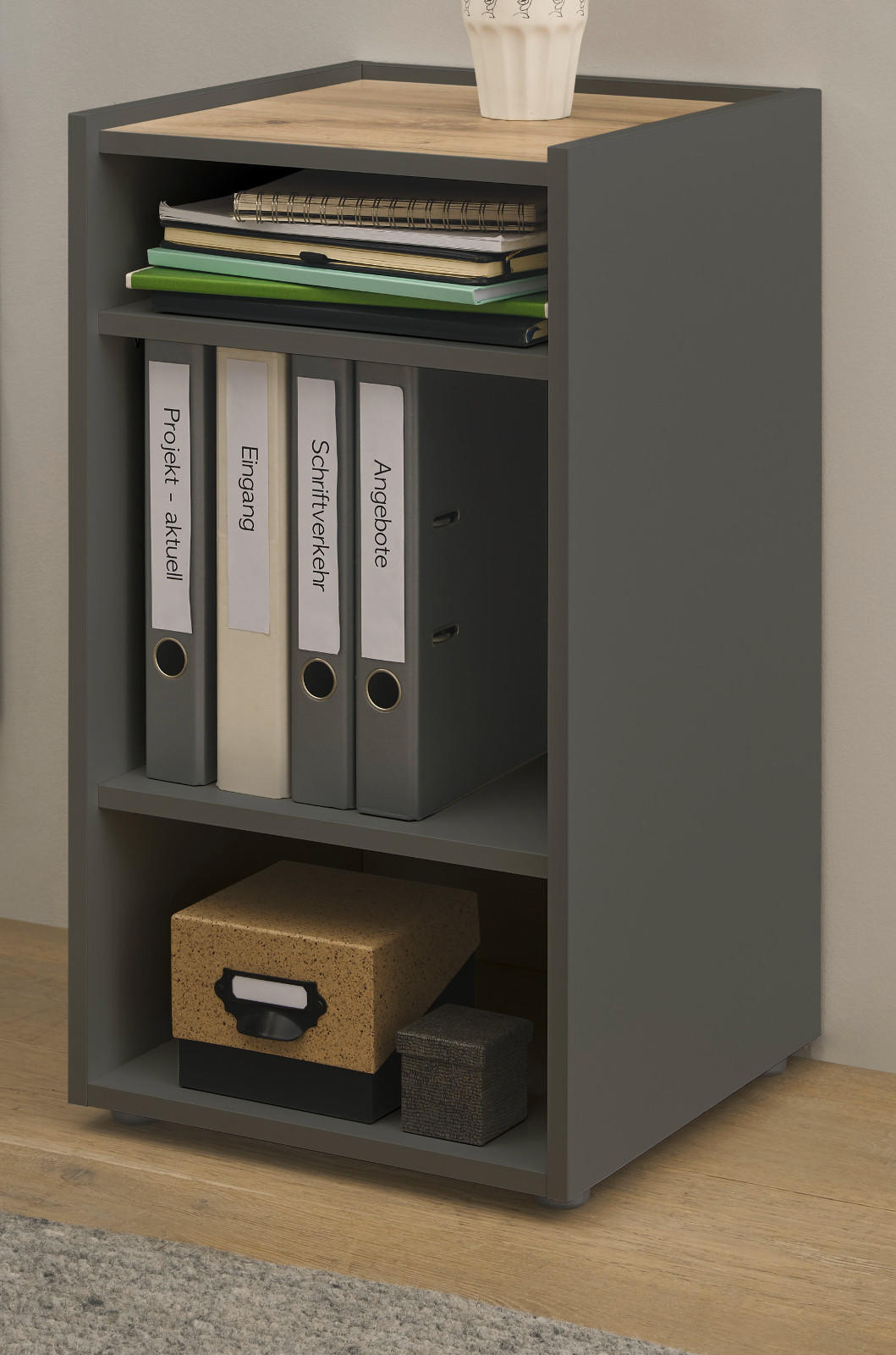 STANDCONTAINER grau matt, Eiche Wotan 40 x 70 cm, Aktenregal mit 3 Fächern - Eiche Wotan/Schwarz, Holzwerkstoff/Kunststoff (40/70/40cm) - Furn.Design