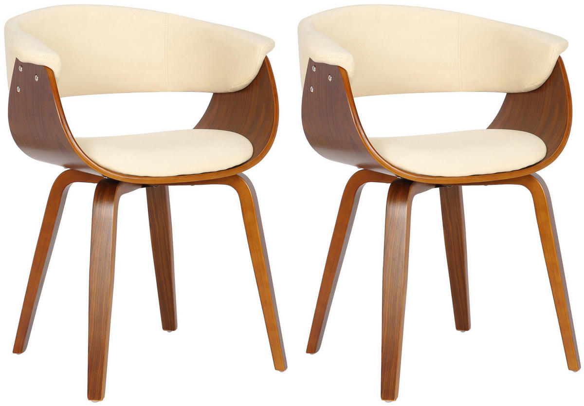 STUHL 2er Set Holz Creme - Walnussfarben/Creme, Holz/Textil (60/75/55cm) - CLP