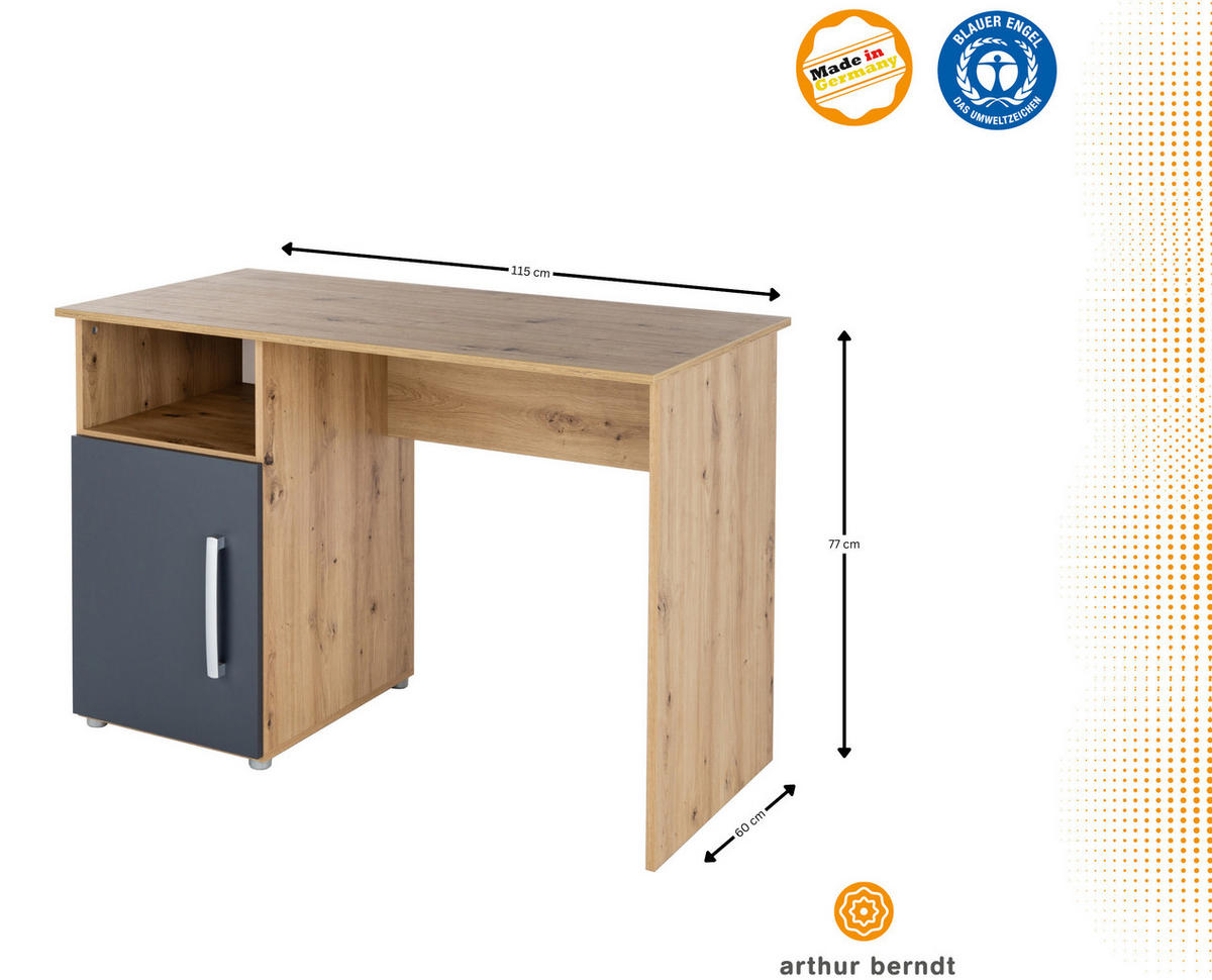 SCHREIBTISCH Alessio 115/77/60 cm mit Drehtür - Anthrazit/Silberfarben, Holzwerkstoff/Kunststoff (115/77/60cm) - arthur berndt