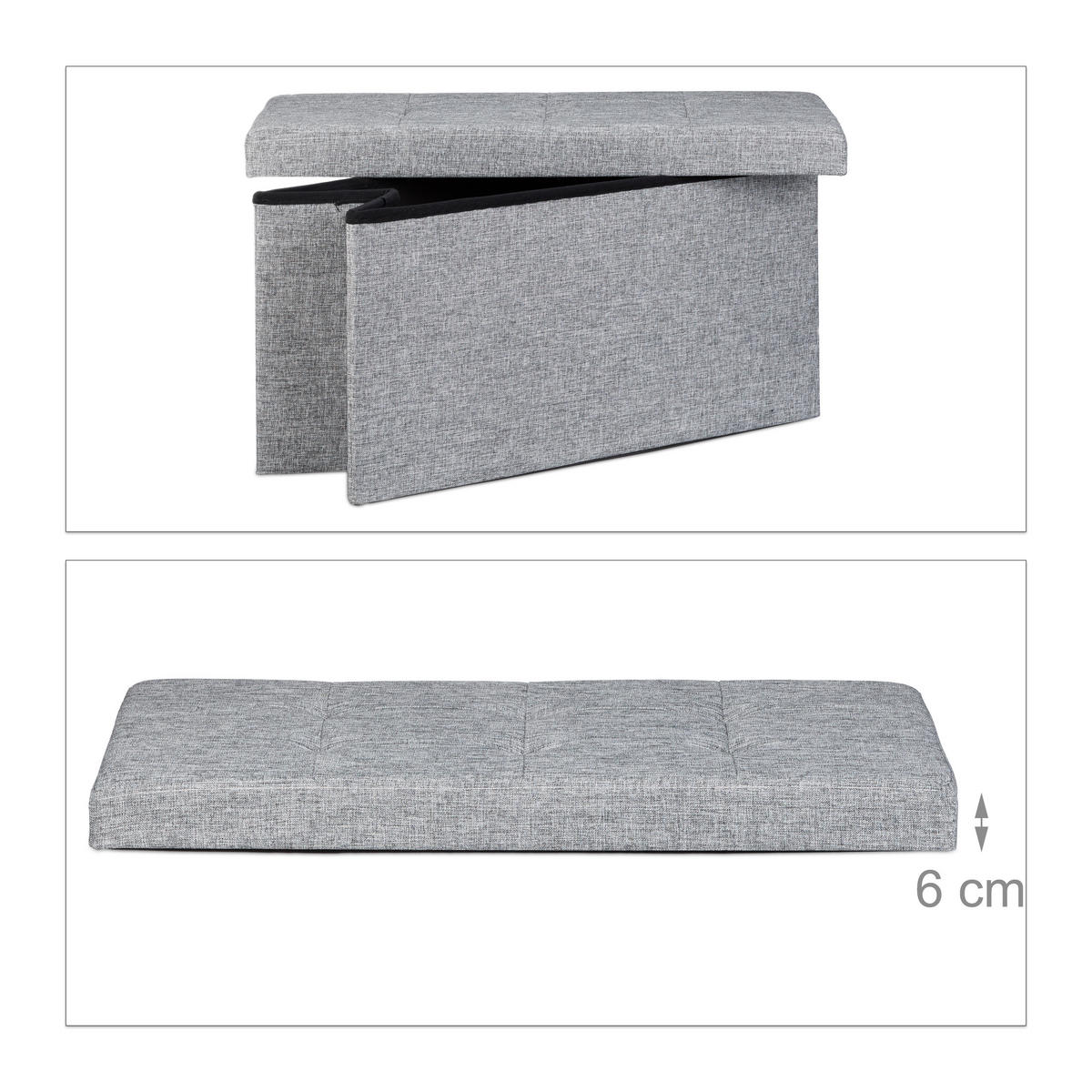 FALTBARE Sitzbank - Grau, Holzwerkstoff/Textil (38/38/76cm) - Relaxdays