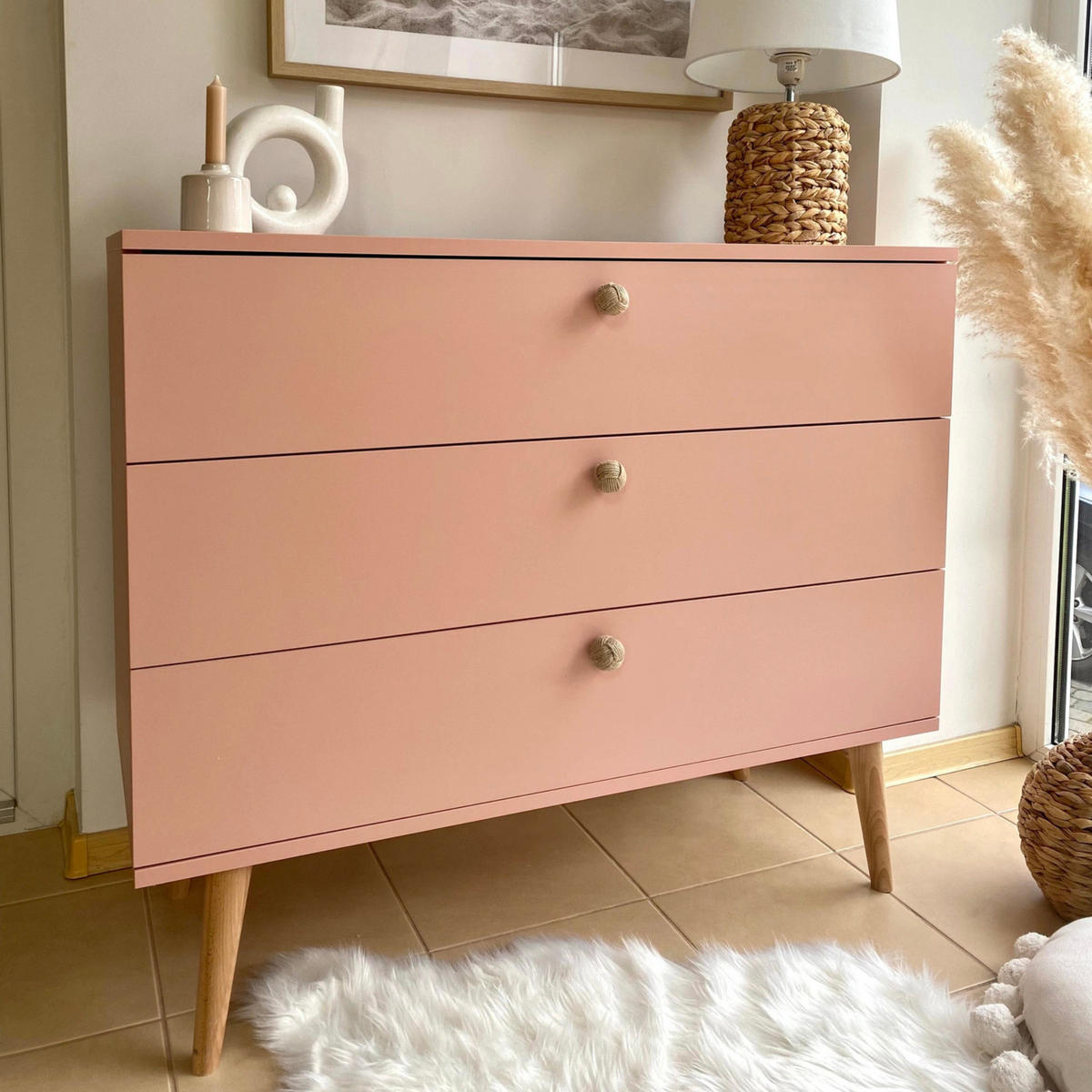 KOMMODE NATURA, 100 cm, Rosa, mit 3 Schubladen - Rosa, Holz (100/85/41cm) - Excellent Home