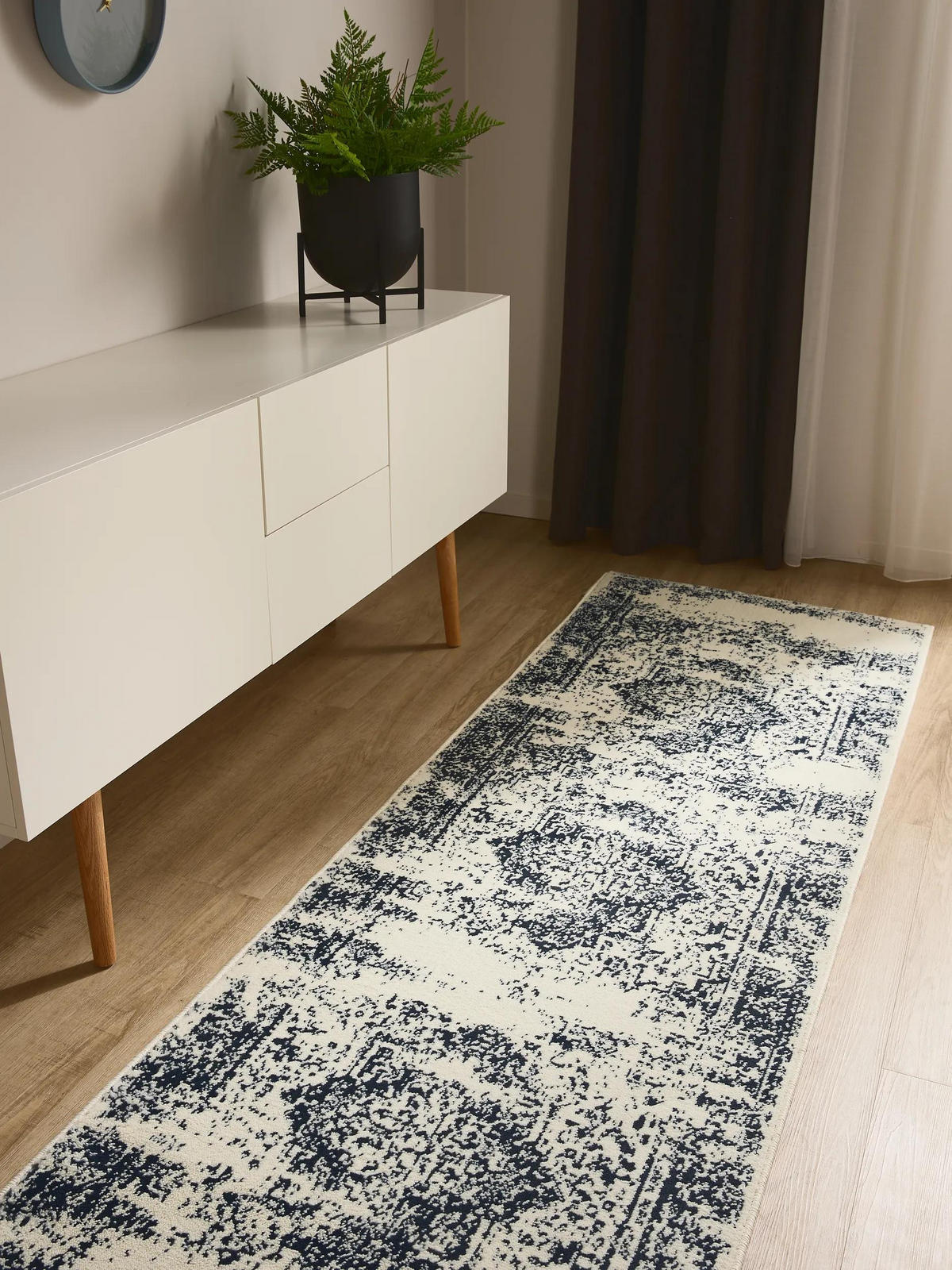 VINTAGE-LÄUFER Suki 80/240 cm - Blau/Creme, Kunststoff (80/240cm) - benuta