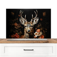SPRITZSCHUTZ KÜCHE Hirsch - Tier - Blumen - Natur - Botanisch 80x55 cm - Kupferfarben, Metall (80/0.3/55cm) - MuchoWow
