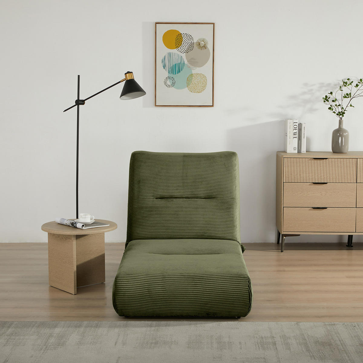 SCHLAFSESSEL - Cordstoff - Grün, Textil (81/88/160cm) - home24