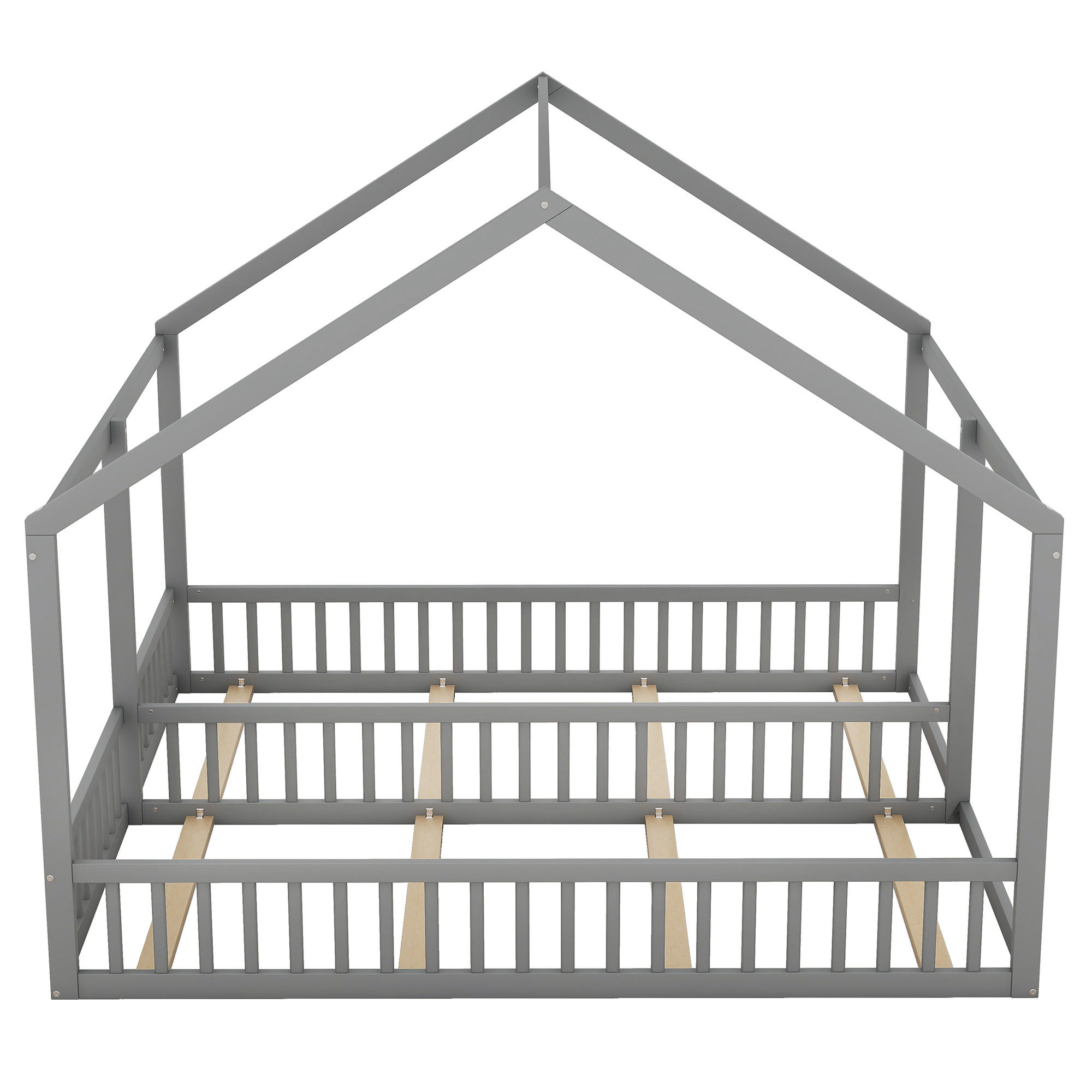 EINZELBETT 90/200 cm Grau, im Hausdesign, 2-in-1-Bett für Kinder und Jugendliche - Grau, Holz