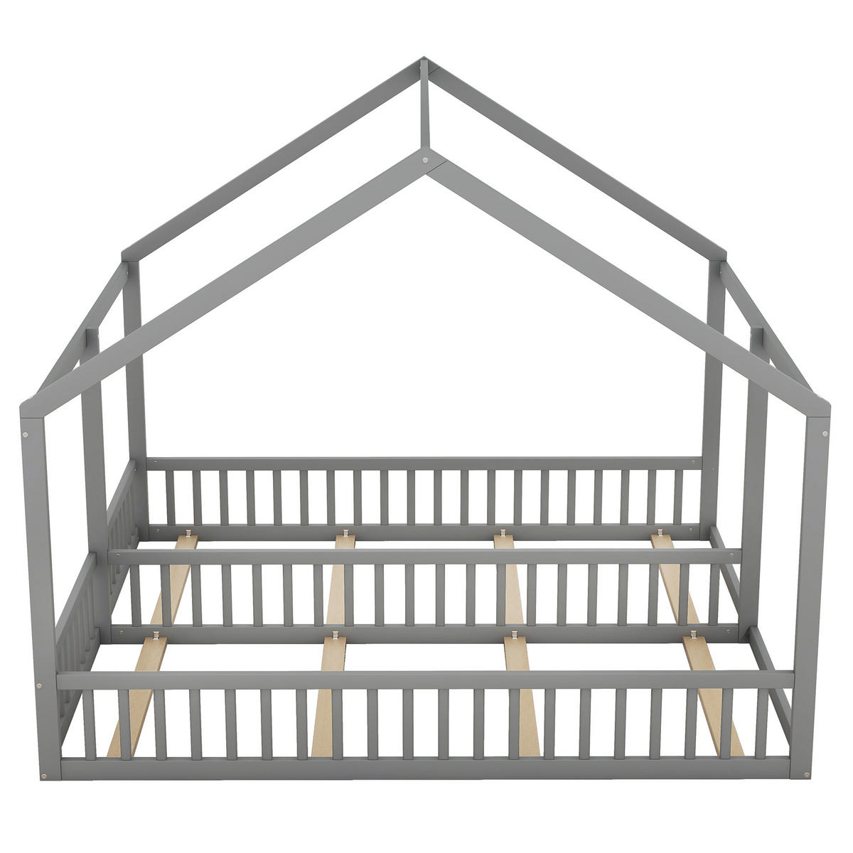 BETT 2-in-1 90/200 cm grau mit Hausdesign und Sicherheitsgeländer - Grau, Holz (90/200cm) - OKWISH