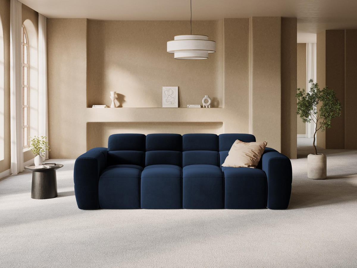 SOFA Lisa aus Samt königsblau 3 Sitzplätze - Dunkelblau, Textil (101/77/216cm) - Micadoni