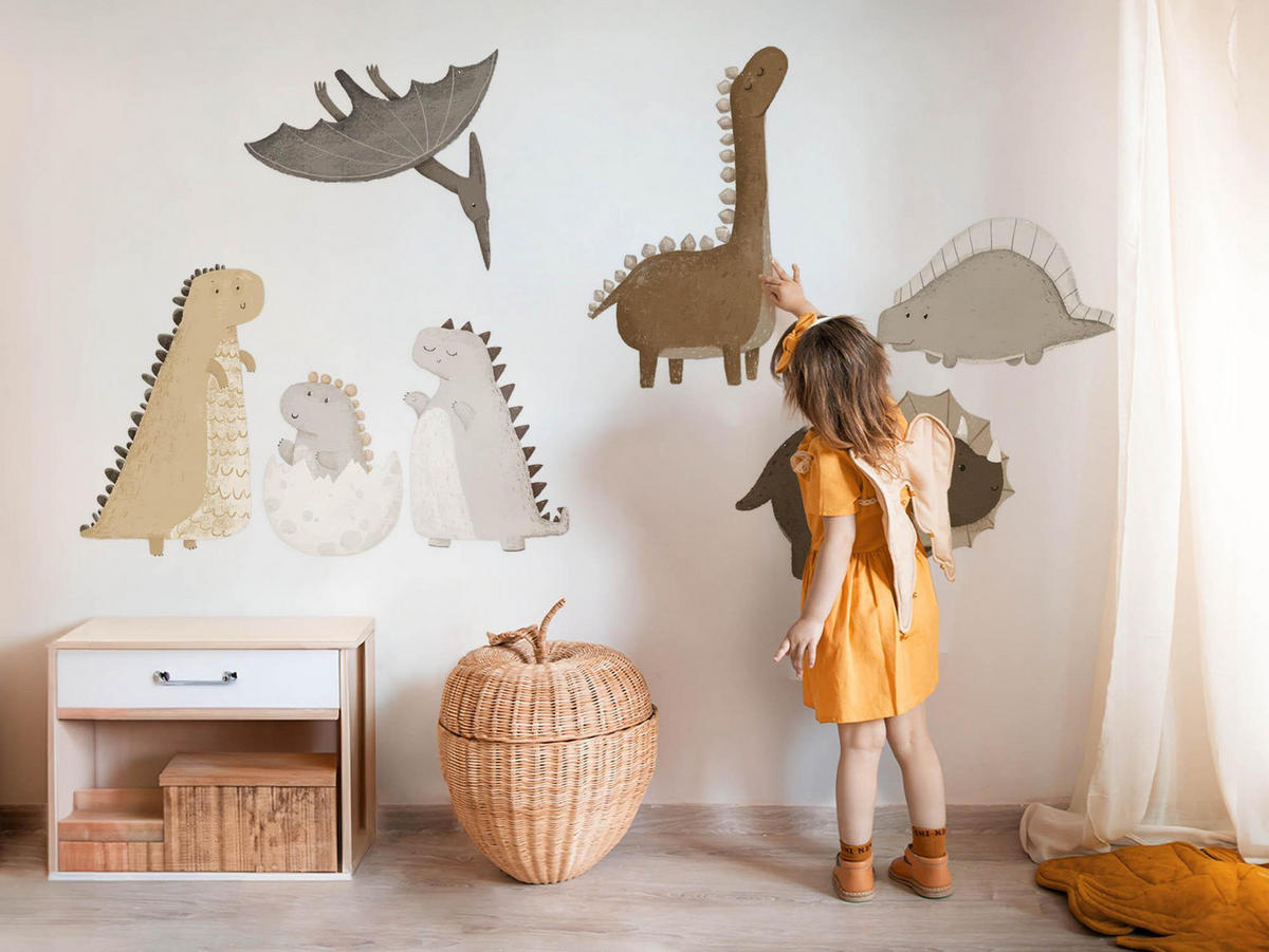 AUFKLEBER 60x91 cm Pastell-Dinosaurier - Braun, Kunststoff (60/91/0.1cm) - TULUP
