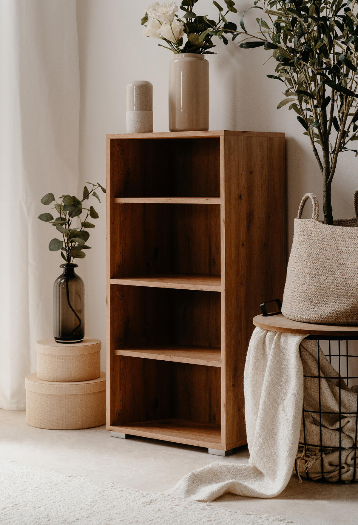 REGAL Eiche Artisan 46 x 97 cm, Standregal mit 4 variablen Fächern - Silberfarben/Eiche Artisan, Holzwerkstoff/Kunststoff (46/96.5/33.5cm) - Furn.Design