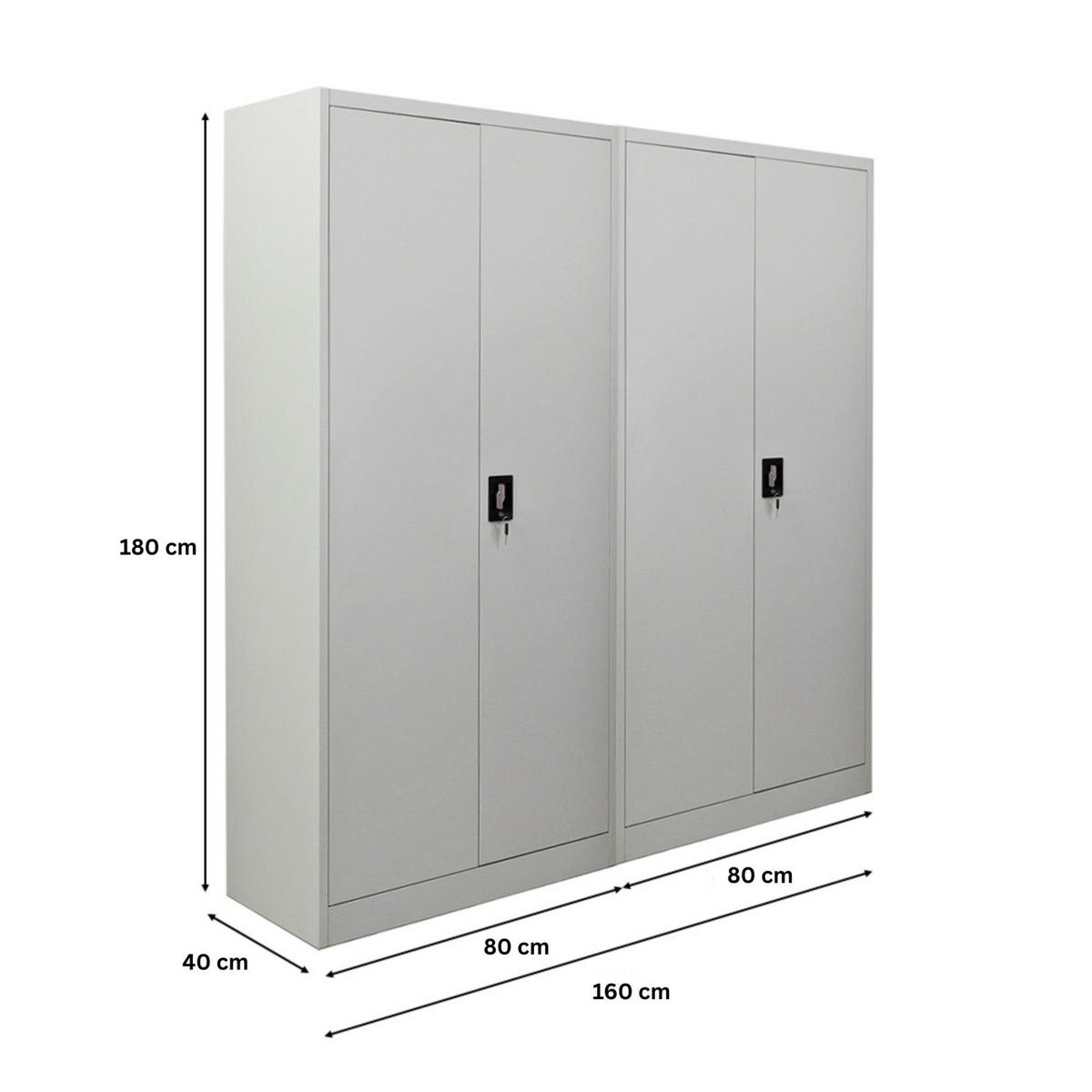 FLÜGELTÜRENSCHRANK Elephant 2er-Set 180x80x40cm 4 Ebenen Lichtgrau - Hellgrau, Metall (160/180/40cm) - PROREGAL