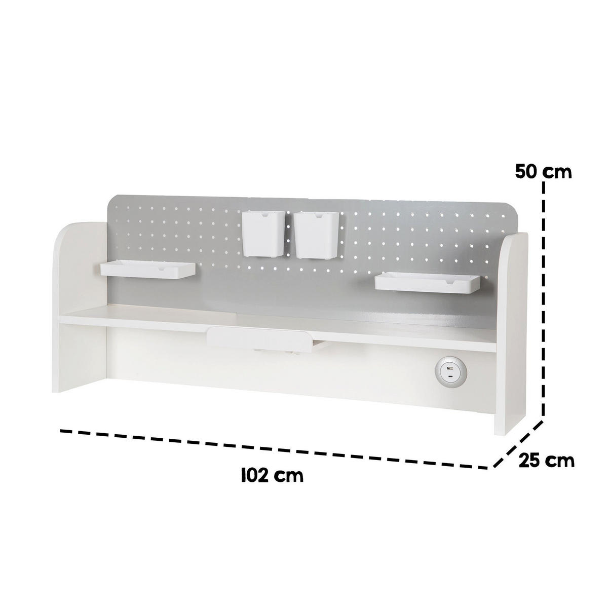 ÍRÓASZTAL-FELÉPÍTMÉNY Smart Grow - fehér/szürke, faalapú anyag/fém (25/102/50cm) - Roba