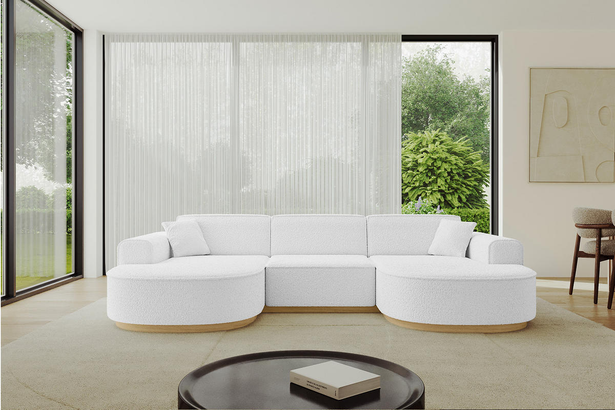 WOHNLANDSCHAFT MARI-U1-v2 - 303x171x83 cm Weiß Bouclé - Weiß, Holzwerkstoff/Textil (303/83/171cm) - ALTDECOR