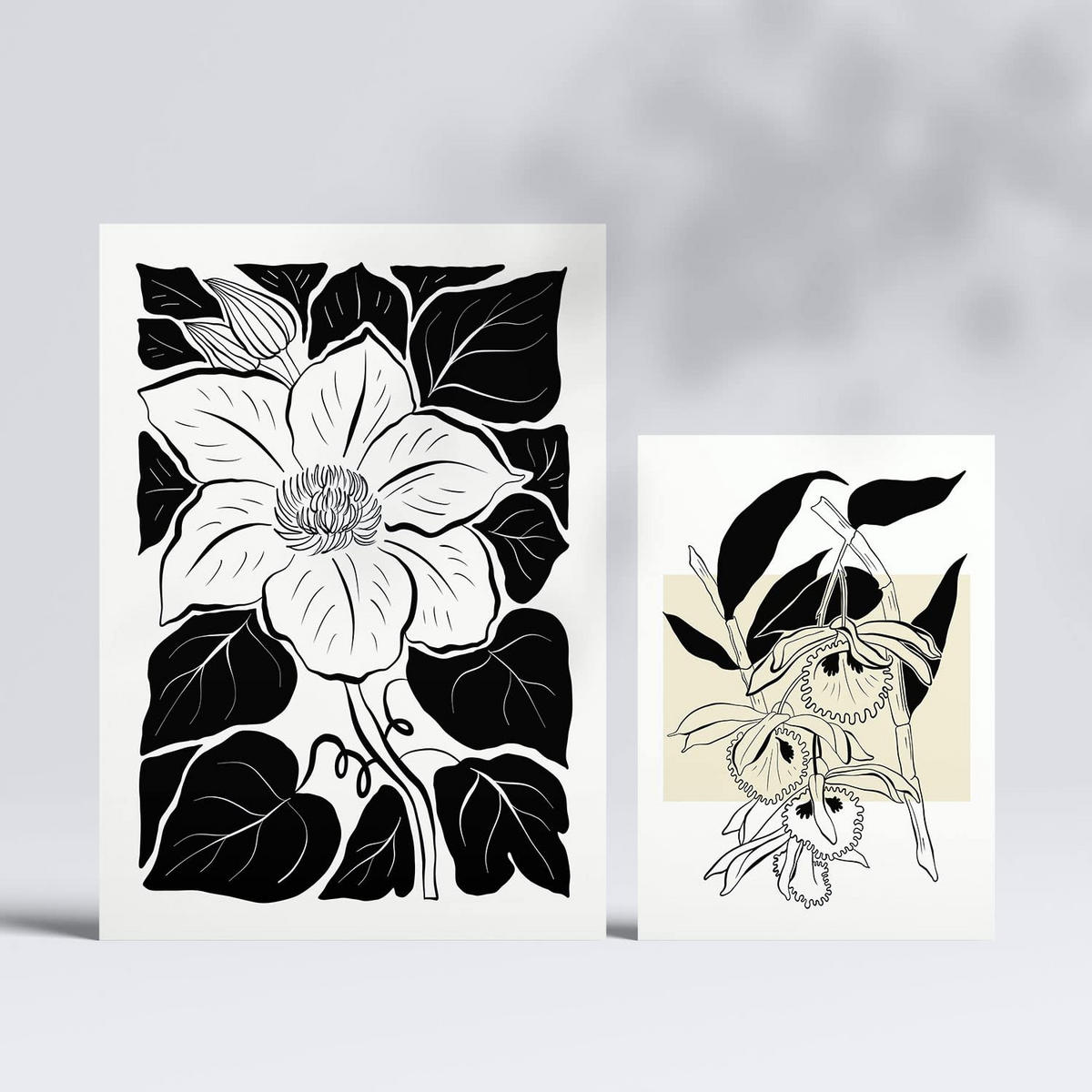 POSTER Set Mit 6 In Schwarzer Tinte Blumen A3 & A4 Rahmenlos - Klar, Papier (29/3cm) - Nacnic