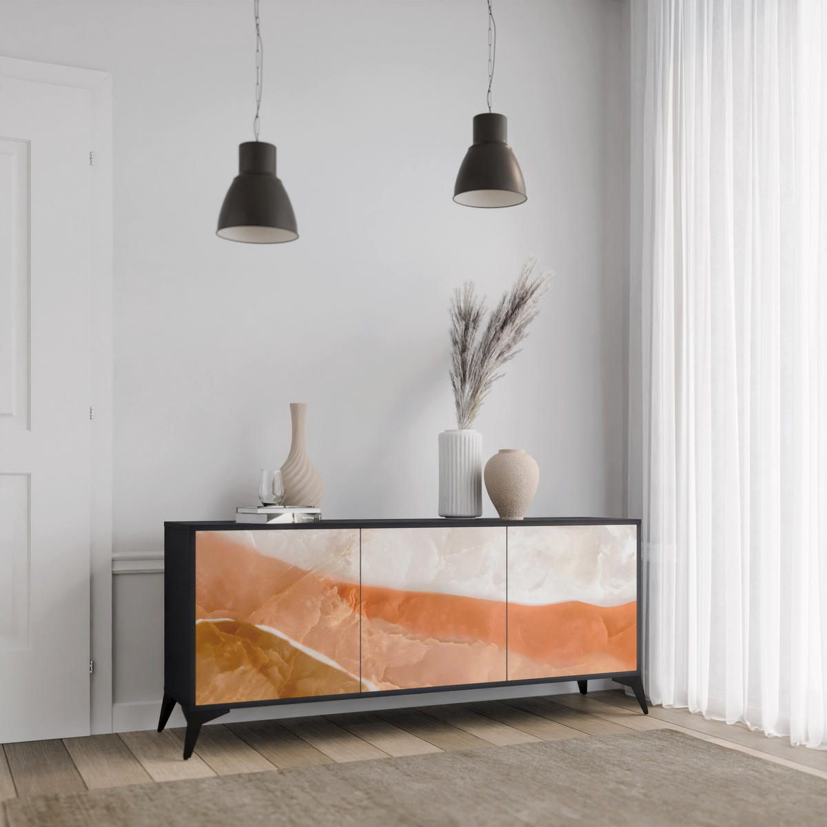 SIDEBOARD SANDHILLS SPLENDOUR, Eicheneffekt, 164,5x42x77,5 cm, 3 Türen - Eichefarben/Buchefarben, Holzwerkstoff/Buchenholz (164.5/77.5/42cm) - SpaceRebels