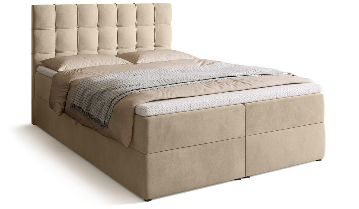 BOXBETT Detroit mit Topper 140/200 Beige - Beige, Holzwerkstoff/Textil (140/200cm) - Bromarkt