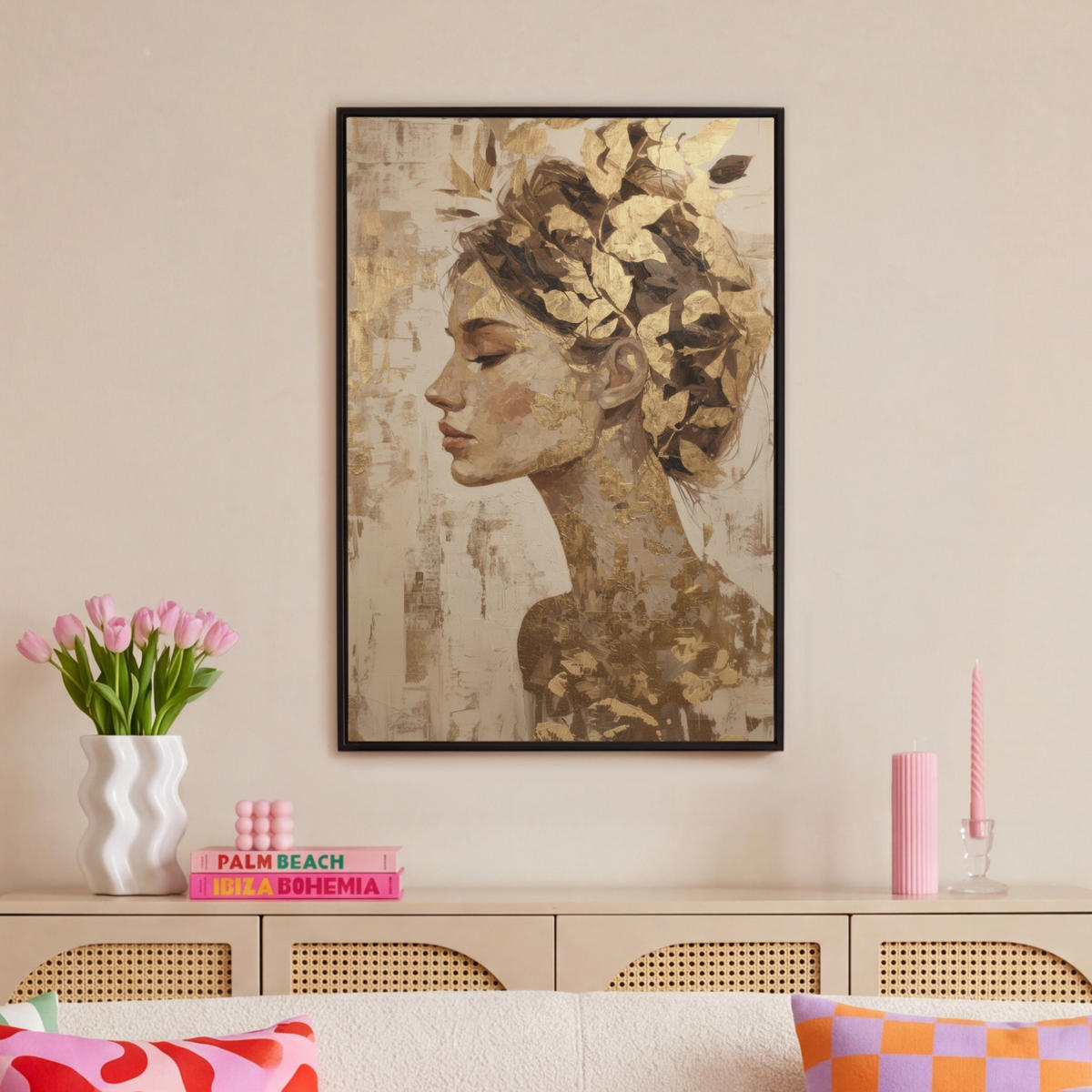 LEINWAND Bilder mit Rahmen - Frau - Gold - Abstrakt - Textur - 60x90 - Goldfarben, Textil (60/90cm) - MuchoWow