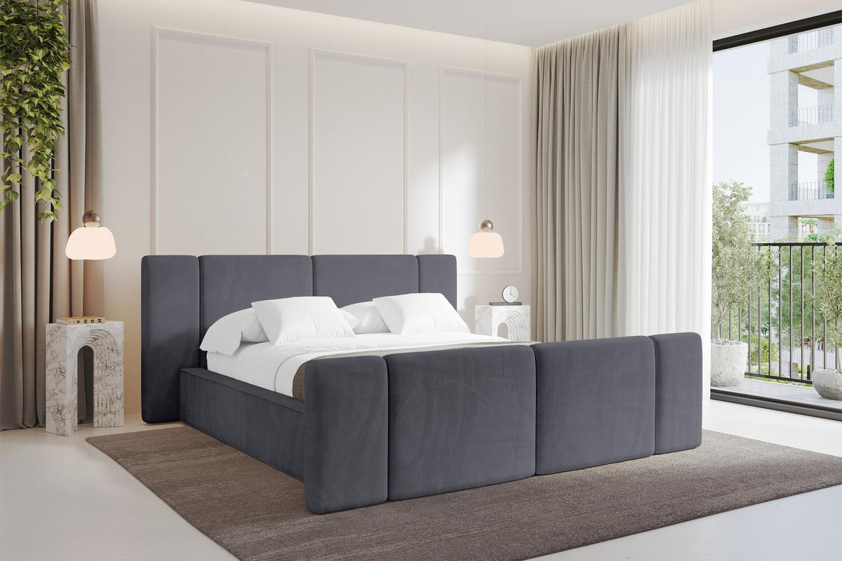 POLSTERBETT mit Bettkasten, Fußteil und Lattenrost, Boxbett ohne Matratze - RIVO-Z 120x200 Dunkelgrau - Dunkelgrau, Holzwerkstoff/Textil (120/200cm) - ALTDECOR