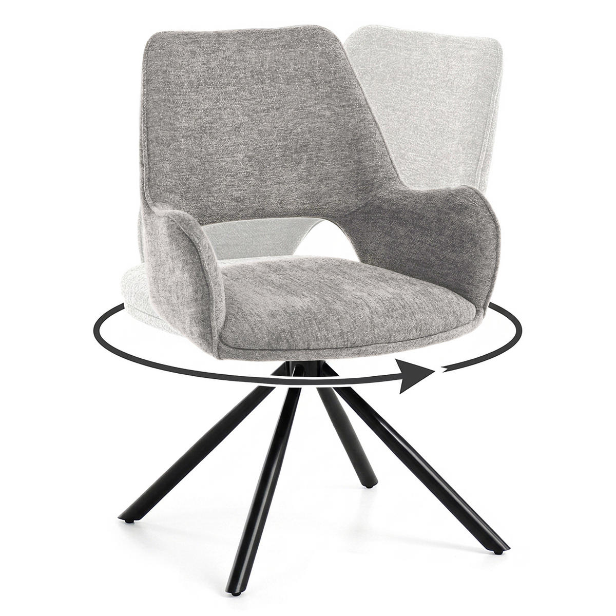 OTOČNÁ ŽIDLE Treo v látce bouclé s kovovými nohami, šedá - šedá/černá, kov (58/86/60cm) - Beautysofa
