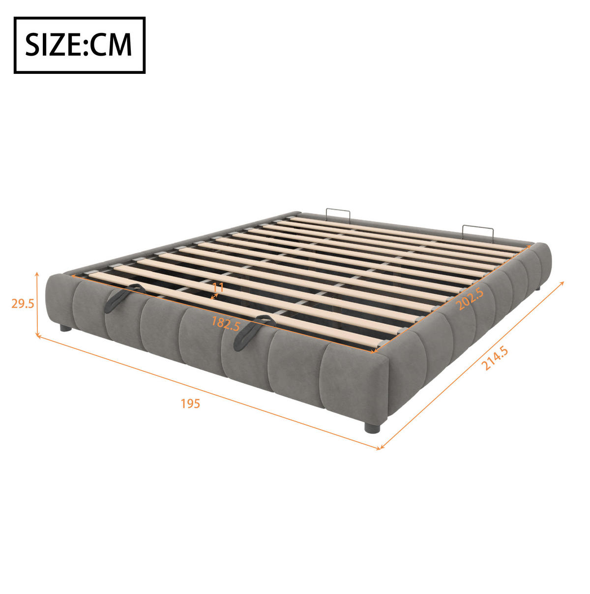 BETT ohne Kopfteil mit Stauraum und LED 180x200 cm Grau - Grau, Metall (180/200cm) - Meubliv