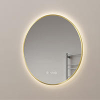 BADSPIEGEL mit LED-Beleuchtung Anti-Beschlag Zeitanzeige Goldfarben Ø 60 cm - Goldfarben, Glas (60/3/3cm) - EMKE