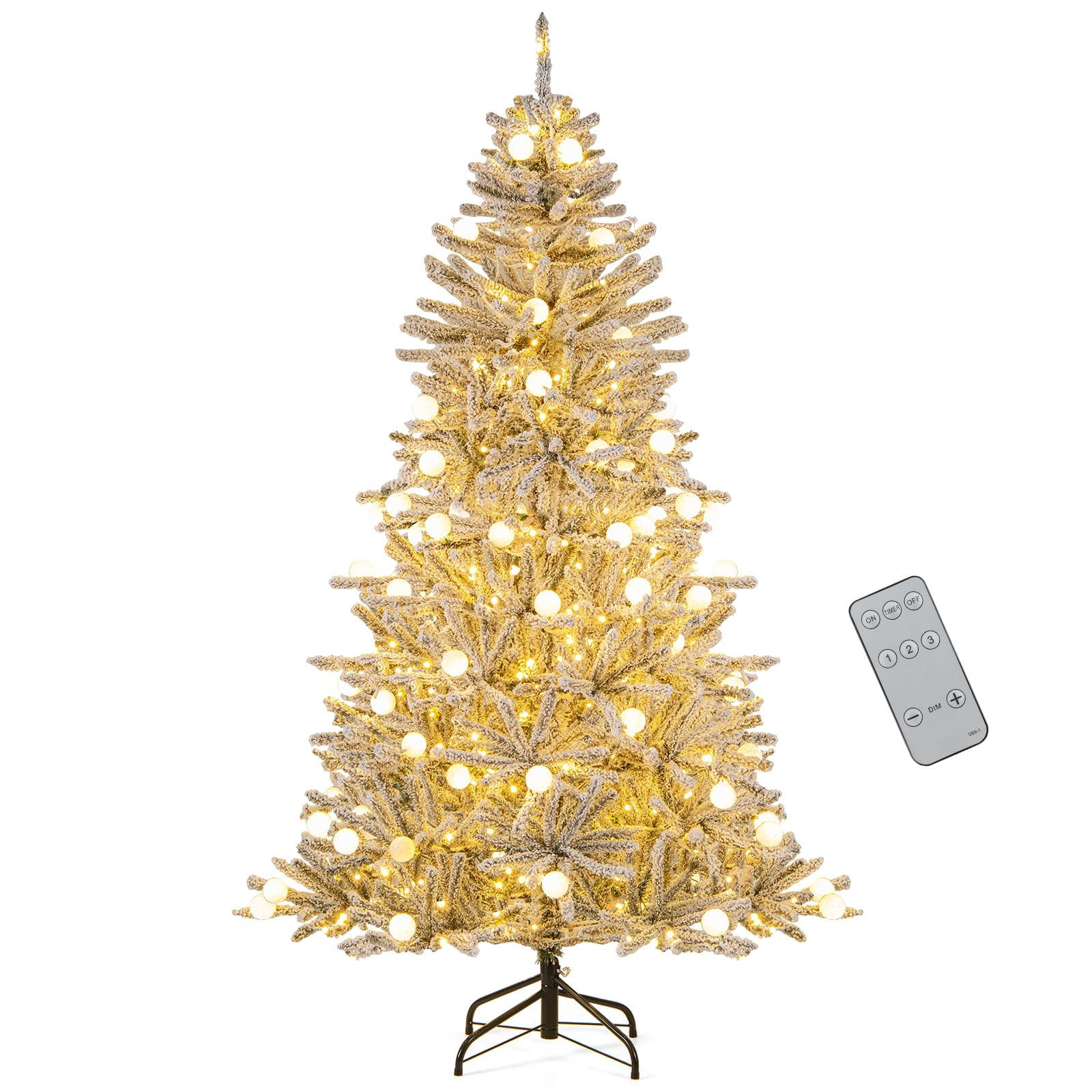 WEIHNACHTSBAUM mit Beleuchtung und Schnee Fernbedienung und Timer 180 cm weiß - Weiß, Metall (180cm) - COSTWAY