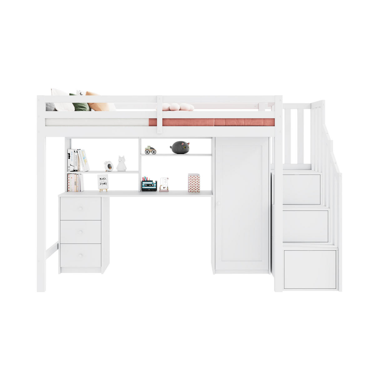 ETAGENBETT 90/200 cm Weiß mit Schreibtisch und Stauraum - Weiß, Holz (90/200cm) - OKWISH