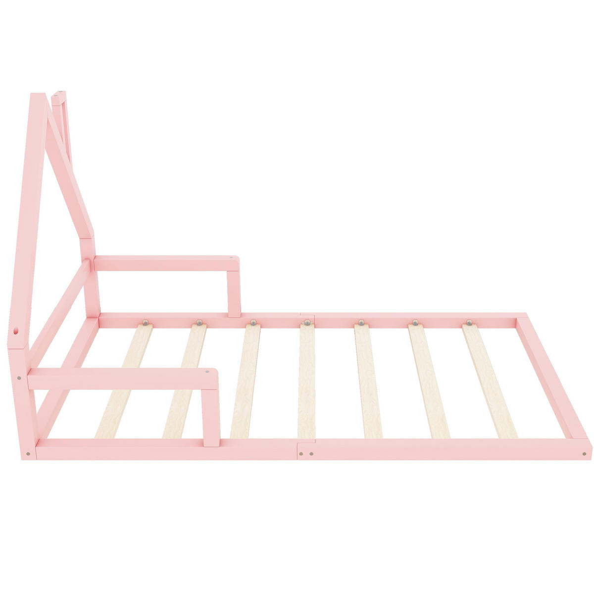 KINDERBETT 90/200 cm in Rosa aus Kiefer massiv in Hausform - Rosa, Holz (90/200cm) - Flora Grace