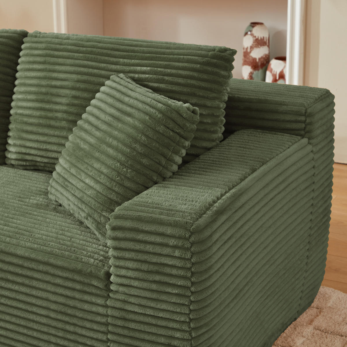 ECKSOFA Cord Grün mit Kissen - Grün, Textil (252.5/163cm) - WISHDOR