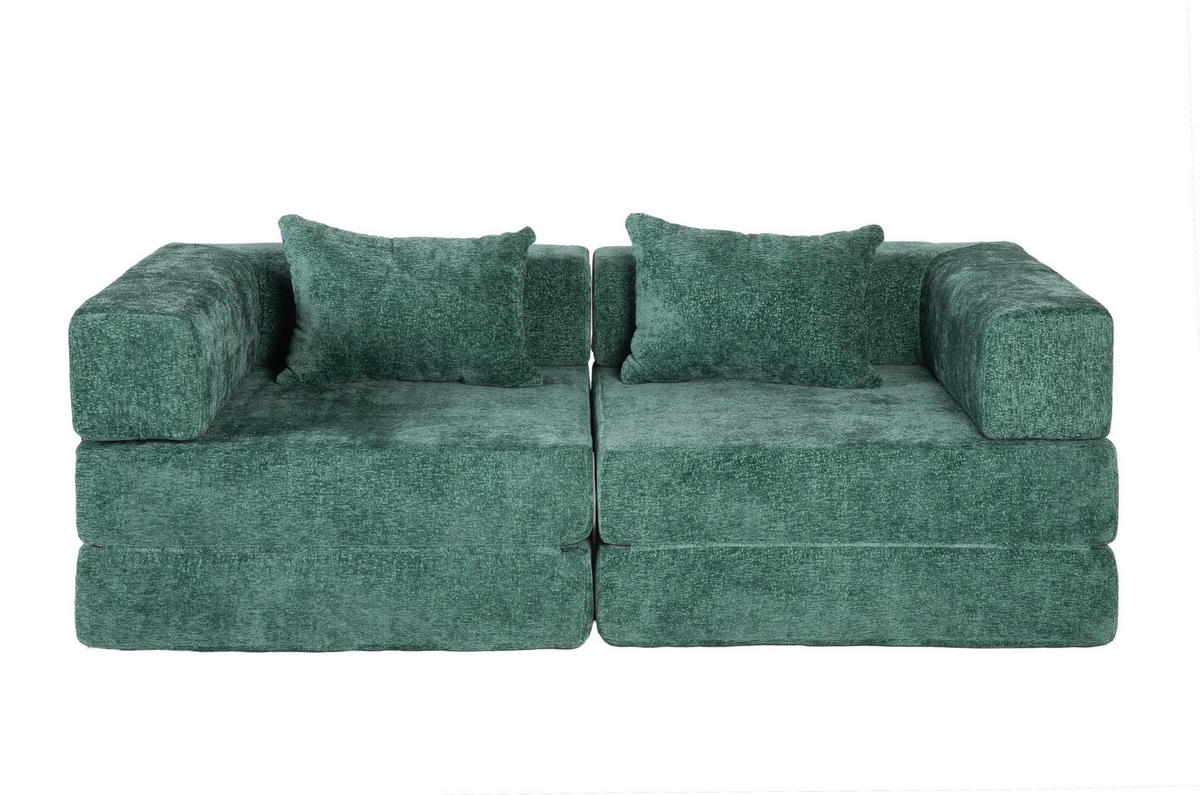 SCHLAFSOFA 2-in-1 faltbar mit Formrahmen, DE-42526, Dunkelgrün - Dunkelgrün, Textil (200/63/100cm) - ComfortXL