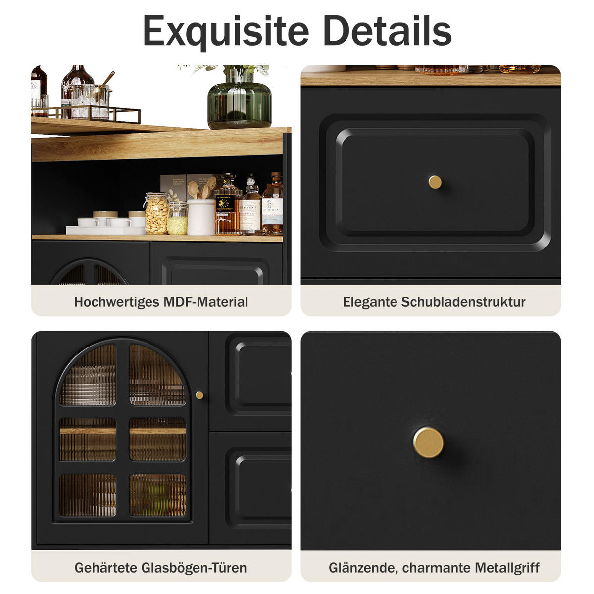 BARTISCH, MDF mit Drehfunktion & Auszug, 138-204/39/104 cm, Schwarz - Schwarz, Holzwerkstoff (39/104/138cm) - Redom