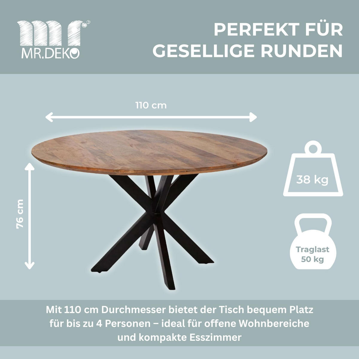 ESSTISCH rund Avola 110 cm - Naturfarben, Holz (110/110/76cm) - Mr. Deko