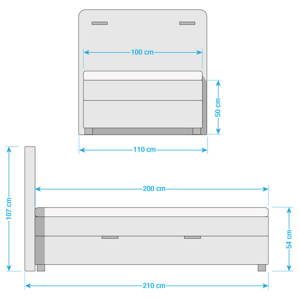 BOXBETT mit Stauraum - inkl. Beleuchtung - Taupe/Grau, Holz/Textil (100/200cm) - home24
