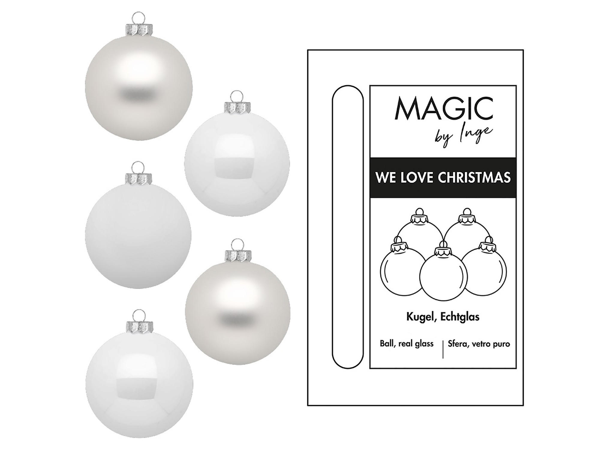 LAALU CHRISTBAUMKUGEL-SET 30 Ornamenten: runde weiße Mischung 6 cm - Weiß, Glas (0.01/1/0.01cm) - LAALU