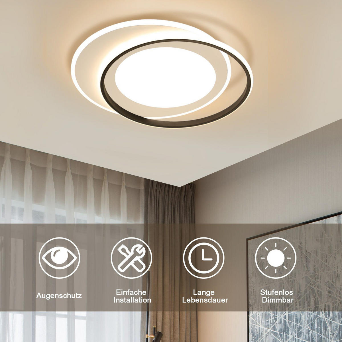 LED-DECKENLEUCHTE Sonnensystem 48.5/47.5/7 cm - Schwarz/Weiß, Kunststoff (48.5/47.5/7cm) - Nettlife