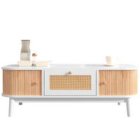 COUCHTISCH Rattan Schubladen Holzlatten - Weiß, Holz (55/110/38.5cm) - LEBENLANG