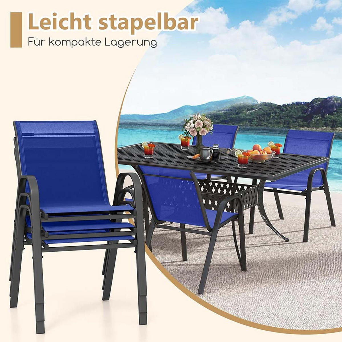 GARTENSTÜHLE Blau(4-teilig) - Blau, Metall (70/84/56cm) - COSTWAY