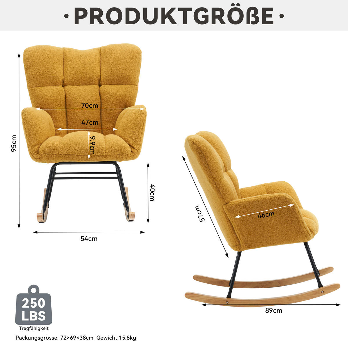 SCHAUKELSTUHL Teddy-Stoff mit hohem Rücken und Filzschutz 80/70/95 cm Gelb - Gelb, Textil (70/95/80cm) - Redom