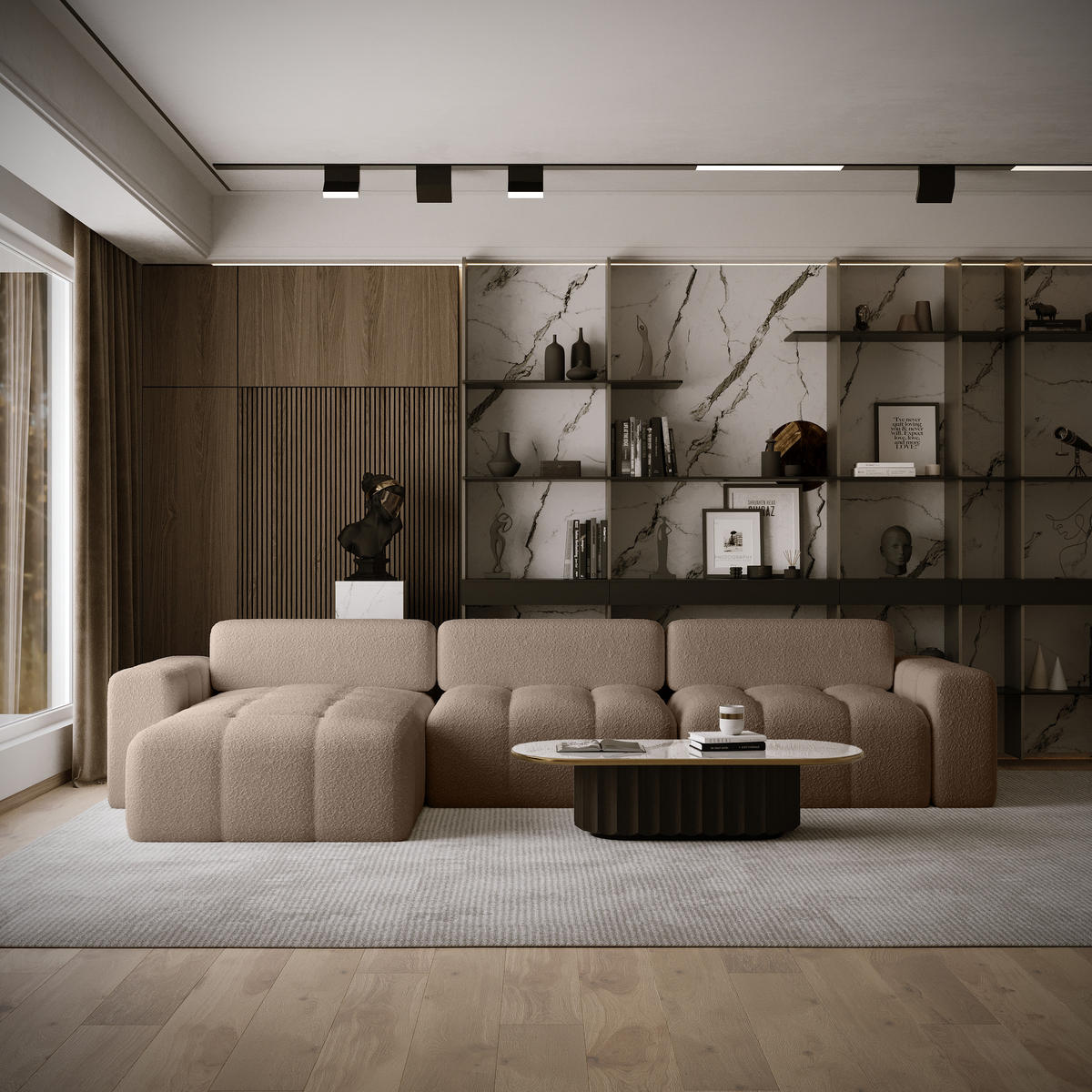 ECKSOFA RIFU SO 300x140 cm, Braun - Braun, Textil (346/185cm) - Fedve