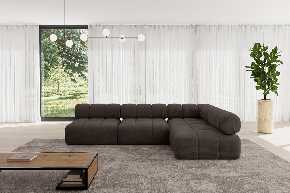 ECKSOFA modulares Sofa Samaro-L2 - 285x190x70 cm Braun Velours - Braun, Holzwerkstoff/Textil (285/190cm) - ALTDECOR