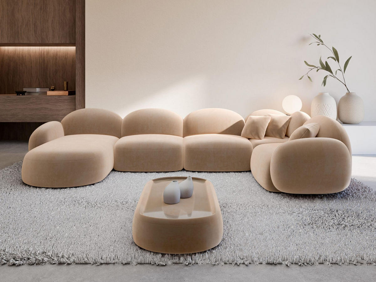 WOHNLANDSCHAFT Mirello U-Form Beige Samtstoff - Beige, Kunststoff (333/77/193cm)