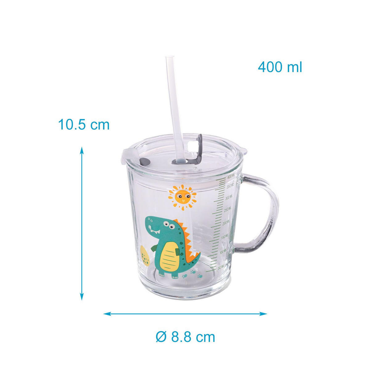 KINDER TRINKBECHER 400 ml - Türkis, Glas (8.8/11.5/12.5cm) - Intirilife